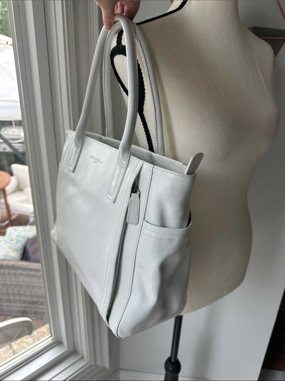 HIROSHIMA JAPAN Women's White Leather Tote Work Shoulder Bag Purse Satchel
